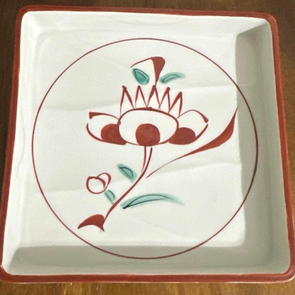Vintage Tachikichi Kyoto Japanese Porcelain Square Dish - Hand-Painted Floral